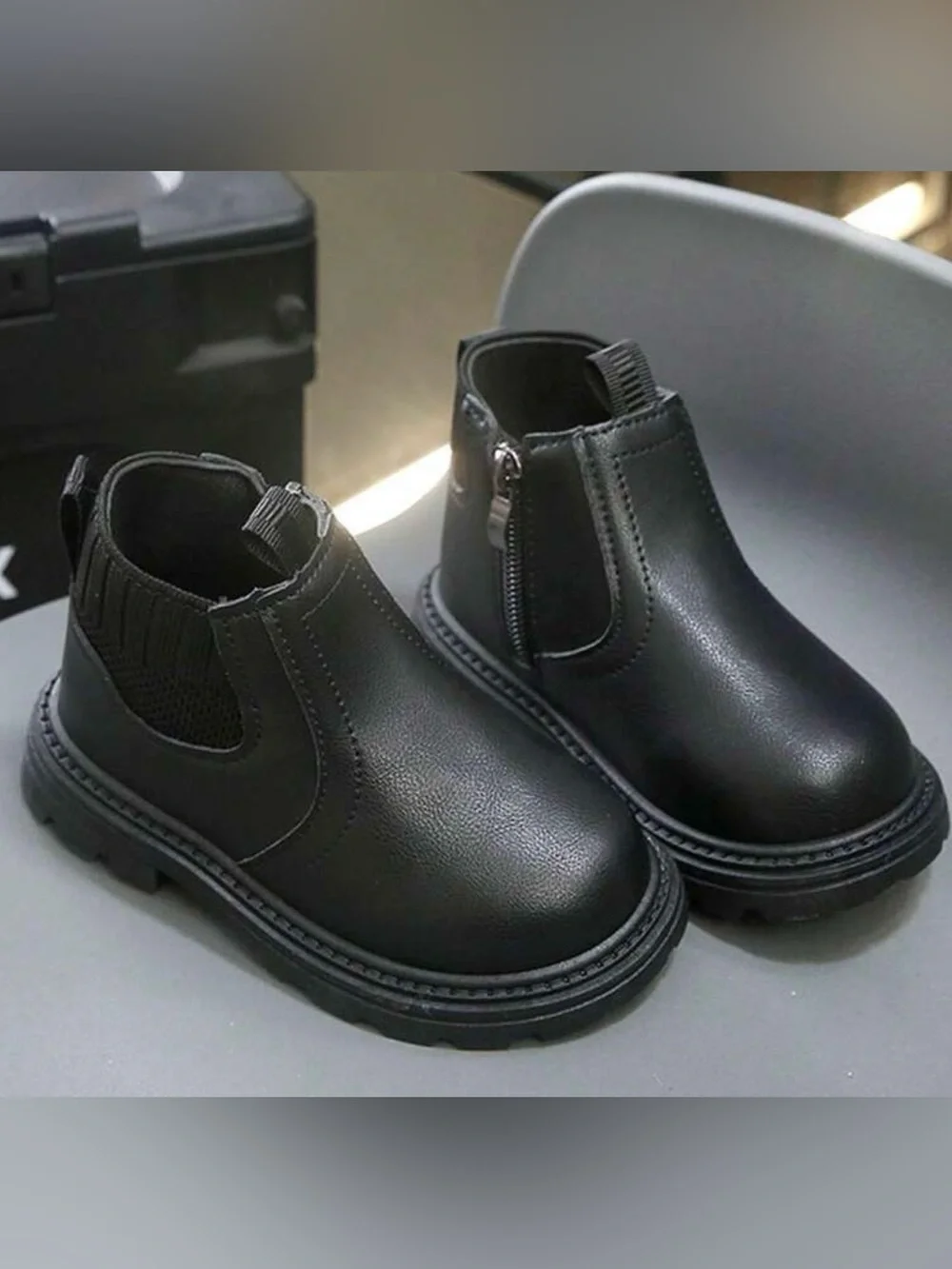 Kids Black Chelsea Ankle Boots with Side Zipper